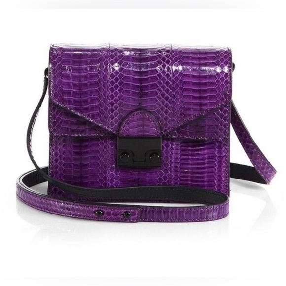 Loeffler Randall snakeskin embossed purple leather crossbody bag NWT - Picture 2 of 8